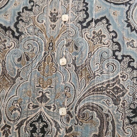 Komarov Pleated Button-Down Long Sleeves Shirt Small Blue/Cream - Picture 14 of 16